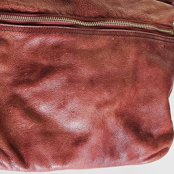 Liebeskind Crossbody Bag Anny Fire Red Aged Leather Zip Flannel Plaid Lined Boho - Picture 13 of 16